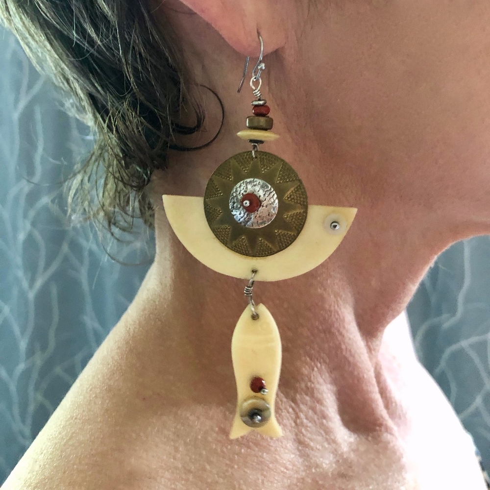 BoHo Bone & Brass Vintage Tabra Earrings